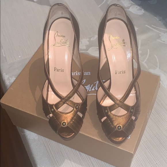 Christian Louboutin Shoes - Bronze Louboutin peep toe heels in box. AUTHENTIC